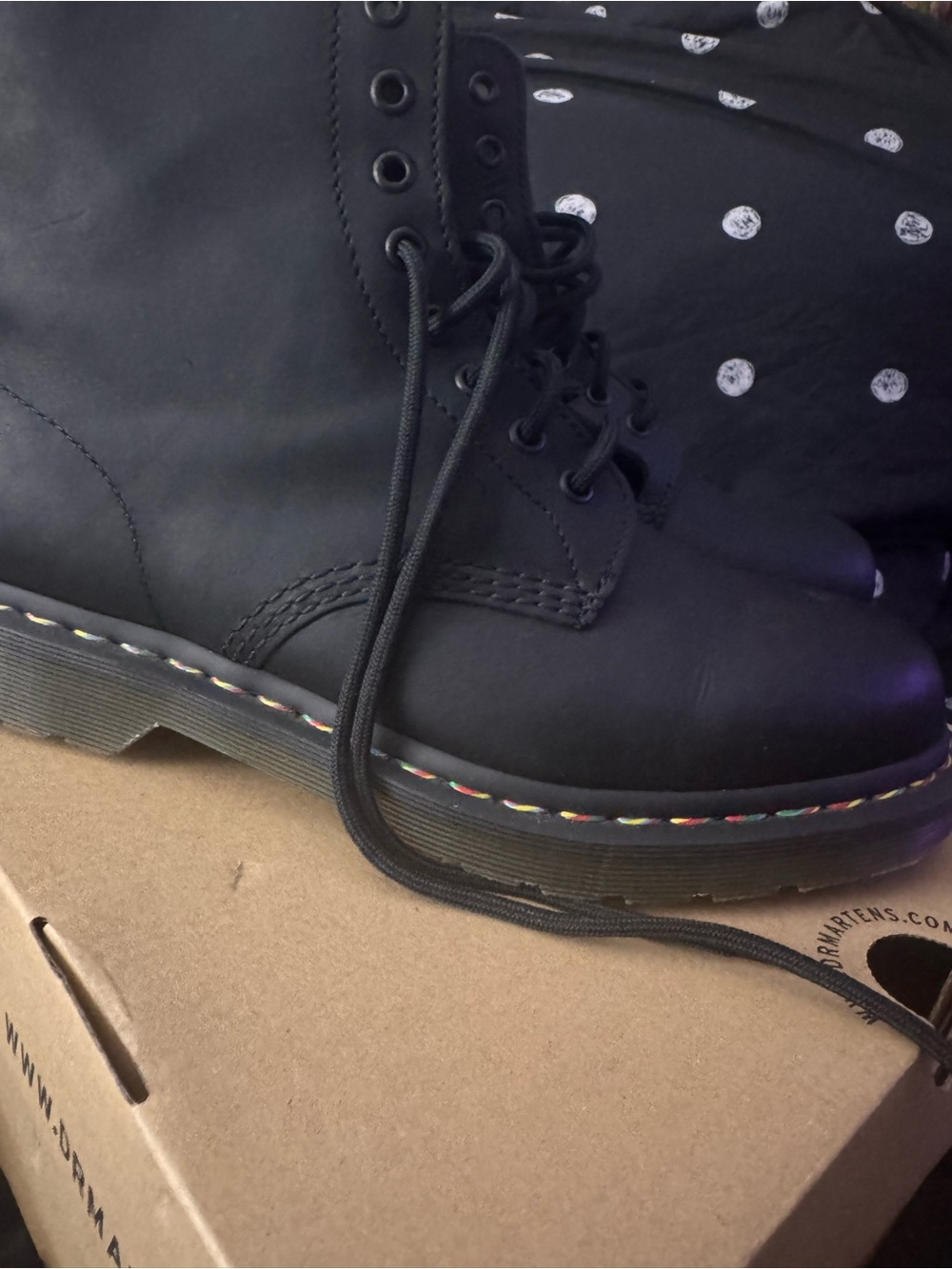 Dr. Martens Black 1460 Pascal Boots with Rainbow Welt Stitch